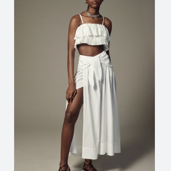 By Anthropologie Poplin Tie-Front Side-Slit Skirt - Picture 1 of 9